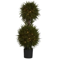 3.5ft. Pre-Lit Potted Cedar Double Ball Topiary Tree