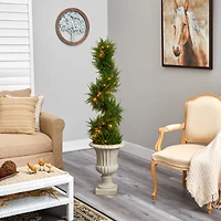 5ft. Pre-Lit Spiral Cypress Artificial Christmas Tree in Sand Finished Urn, Clear LED Lights