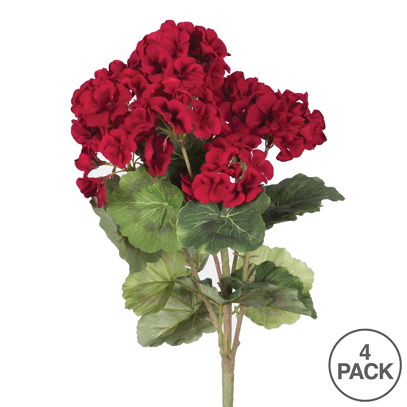 18" Artificial Red Geranium Bush, 4ct.