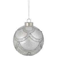 4" Glittered Silver Glass Ball Ornament