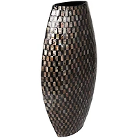 24" Black Mother of Pearl Handmade Geometric Mosaic Inspired Thin Vase