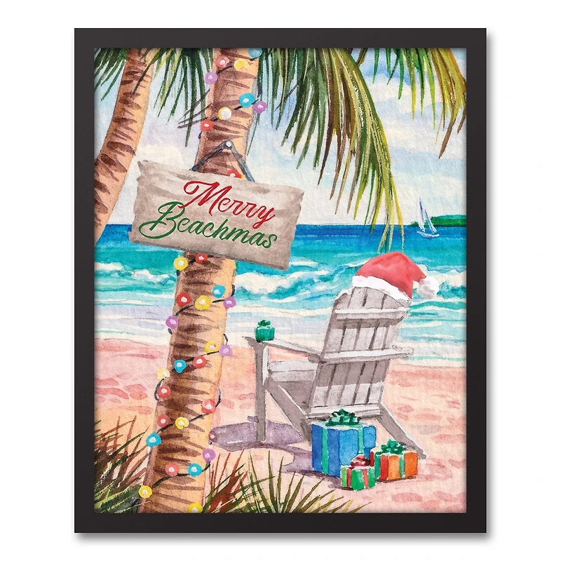 22" Merry Beachmas Christmas Black Framed Wall Canvas