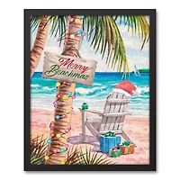 22" Merry Beachmas Christmas Black Framed Wall Canvas