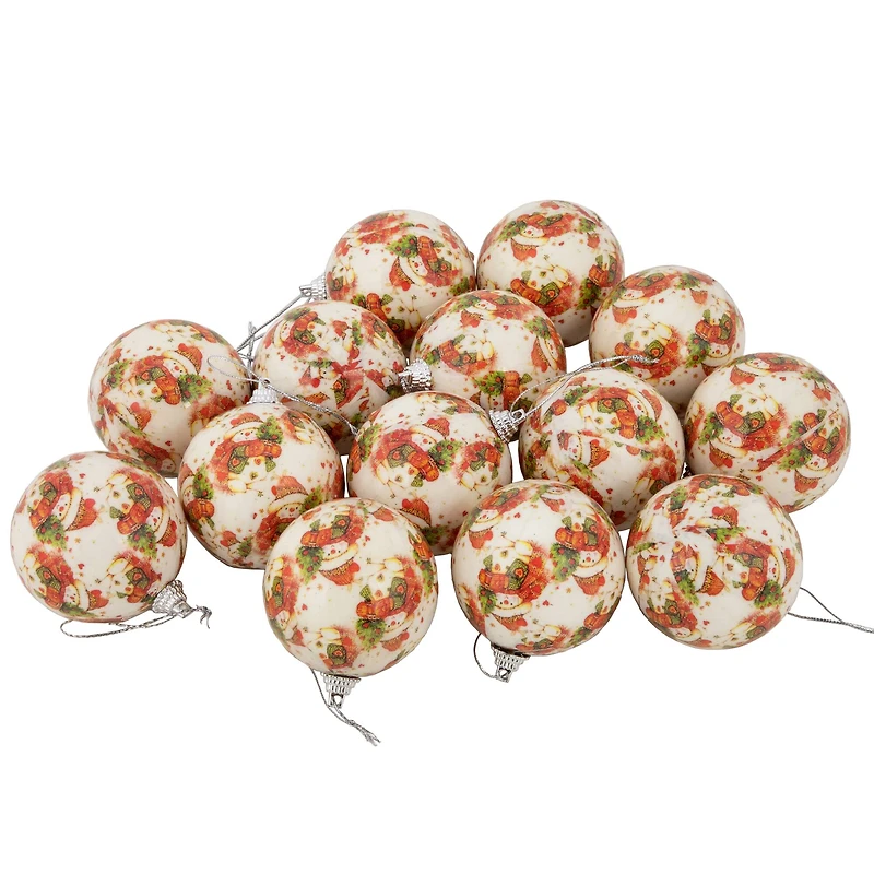 14ct. Snowman Decoupage Christmas Plastic Ball Ornaments