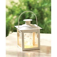 4.75" Small White Square Candle Lantern with Leaves