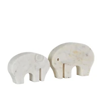 White & Gray Rounded Abstract Marble Elephant Sculpture Set