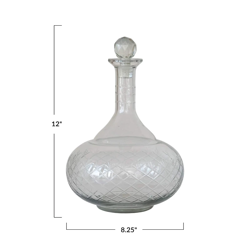 Hello Honey® 12oz. Clear Round Reclaimed Etched Glass Decanter with Tall Neck