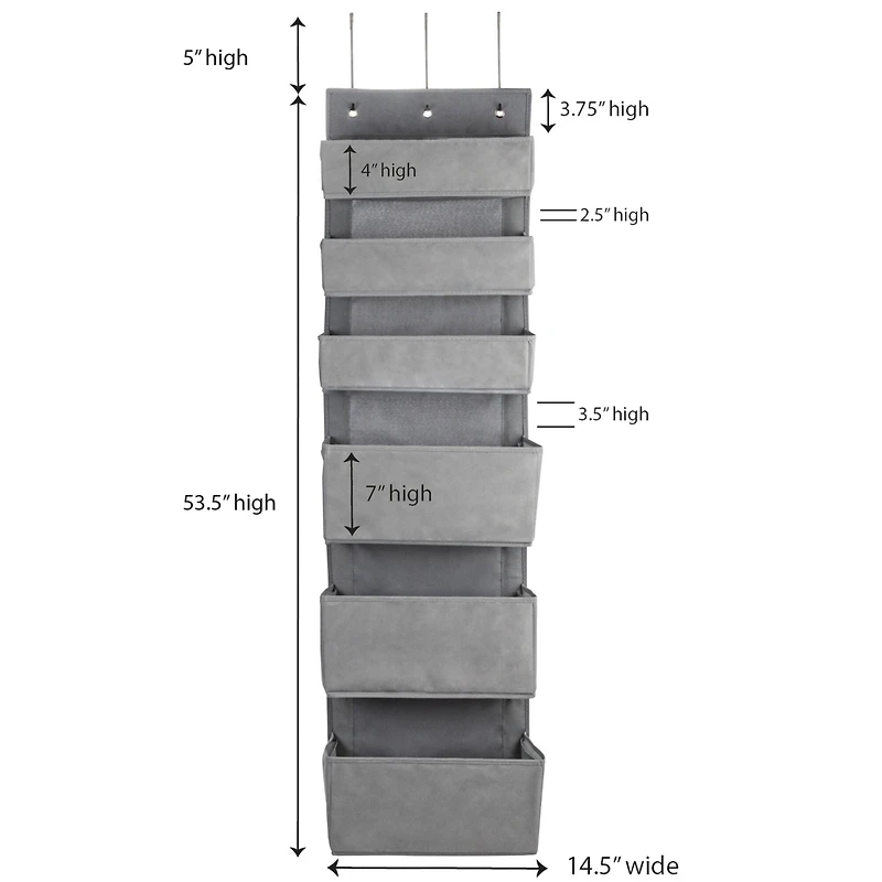 Household Essentials 6-Pocket Over the Door Gray Pocket Organizer