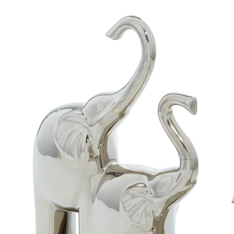 14" Silver Ceramic Contemporary Elephant Sculpture
