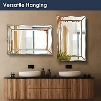 Head West Champagne Silver 24" x 36" Beaded Glass Scalloped Beveled Accent Vanity Mirror