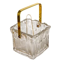 Hello Honey 24-Ounce Textured Glass Ice Bucket with Gold Finish Handle and Tongs, Clear/Gold