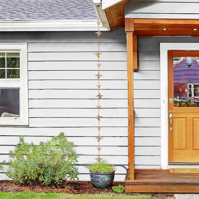 Glitzhome® 8.5ft. Faux Copper Patina Bird & Cup Rain Chain