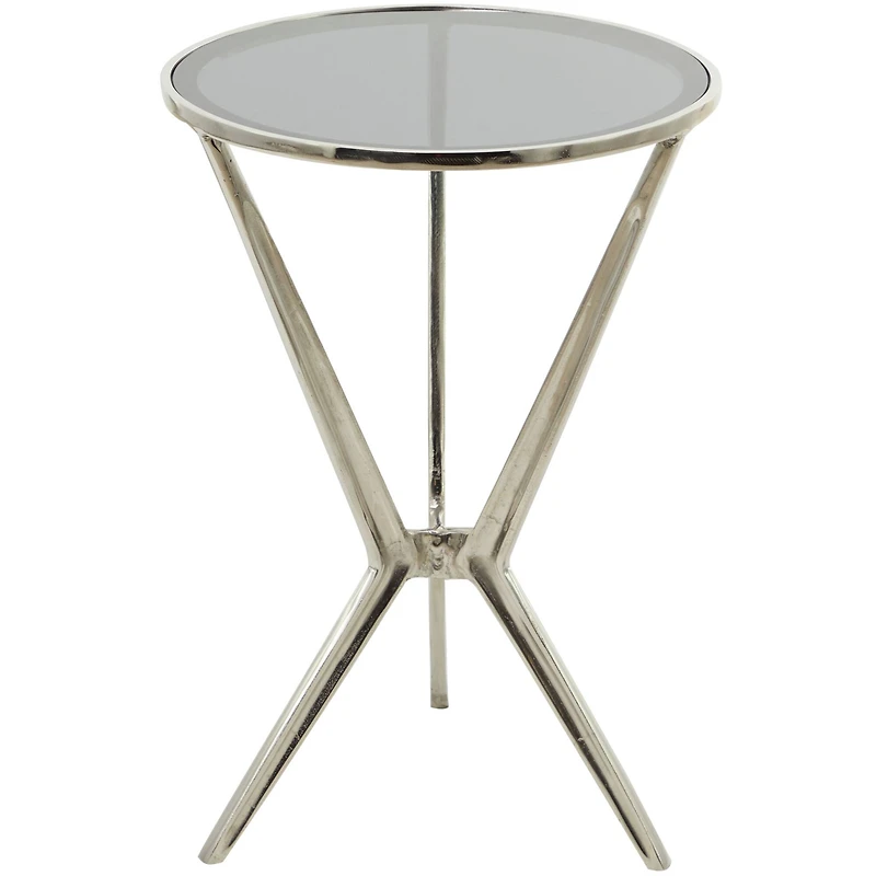 Silver Aluminum Hourglass Shaped Stand Accent Table with Clear Glass Top 16" x 16" x 24"