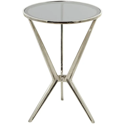 Silver Aluminum Hourglass Shaped Stand Accent Table with Clear Glass Top 16" x 16" x 24"