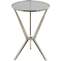 Silver Aluminum Hourglass Shaped Stand Accent Table with Clear Glass Top 16" x 16" x 24"