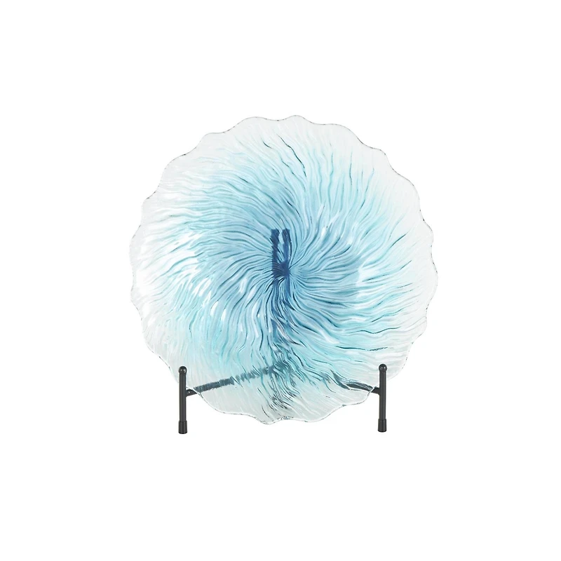 18" Blue Ombre Starburst Glass Charger with Wavy Edge