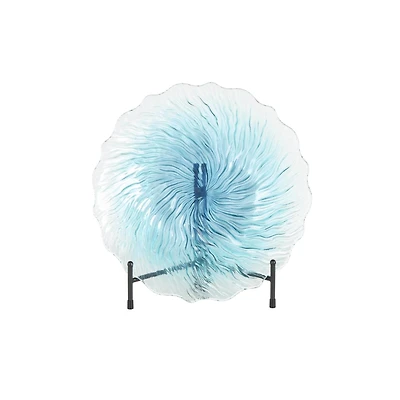 18" Blue Ombre Starburst Glass Charger with Wavy Edge