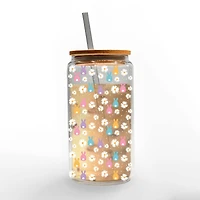 16oz. Pastel Bunny & Daisy Glass Can Cup