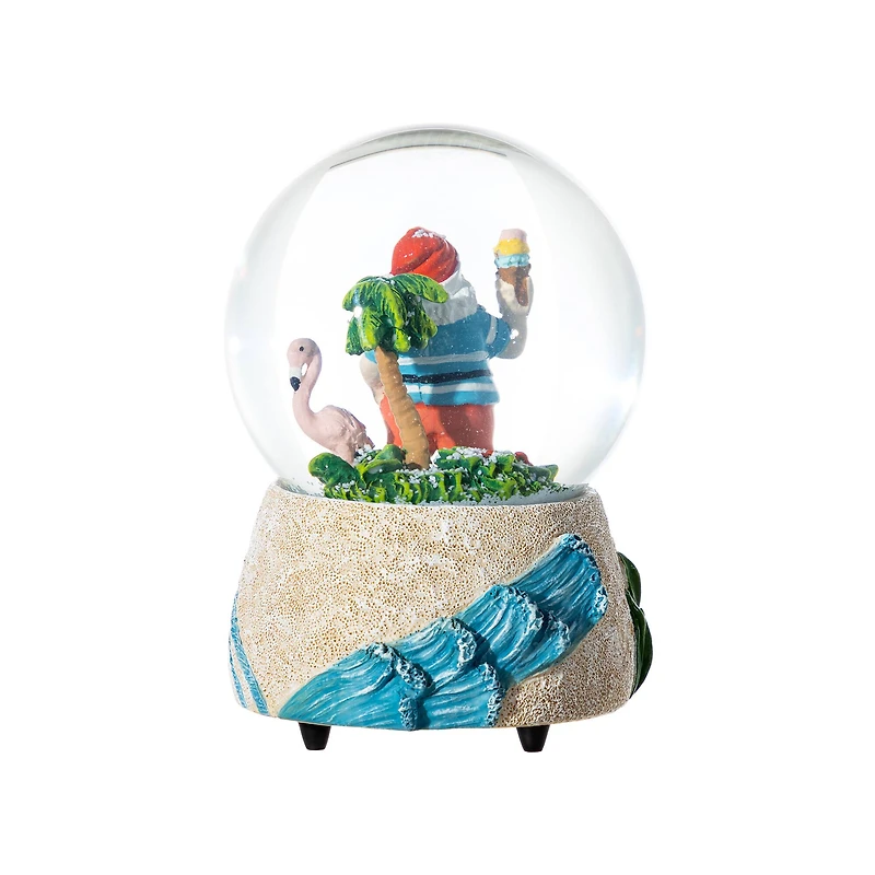 Glitzhome® 100mm Christmas Resin Musical Snowflakes Santa on Vacation Waterglobe