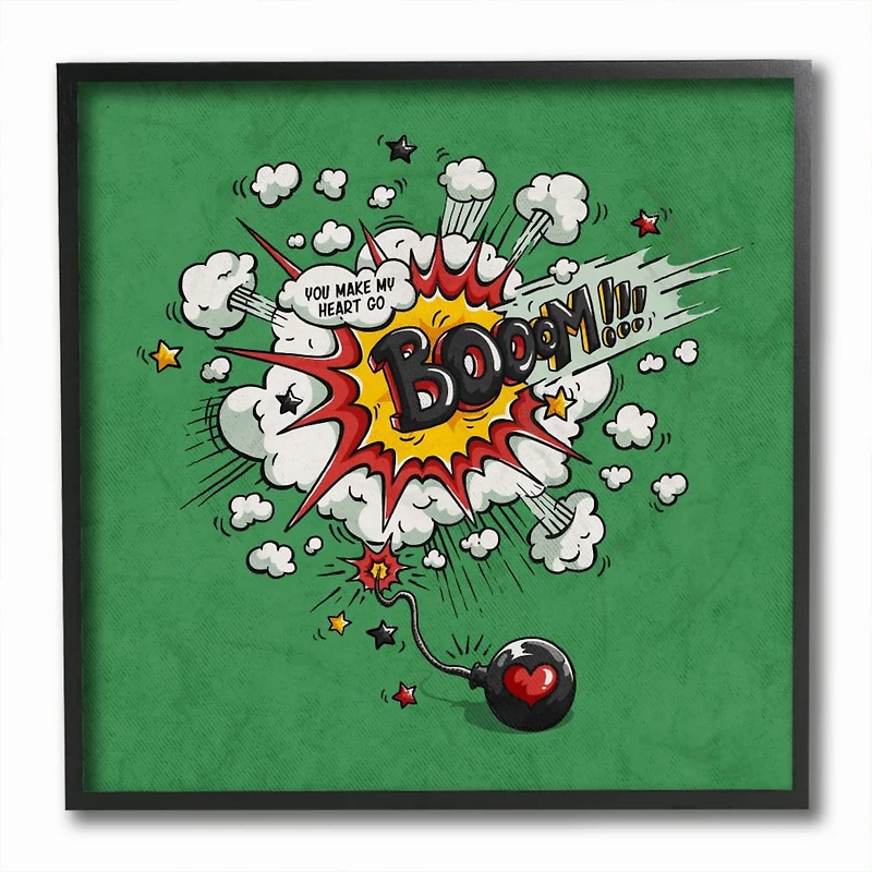 Stupell Industries Heart Go Boom Comic with Black Frame Wall Accent