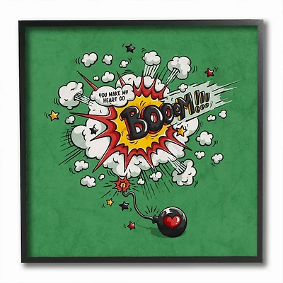 Stupell Industries Heart Go Boom Comic with Black Frame Wall Accent