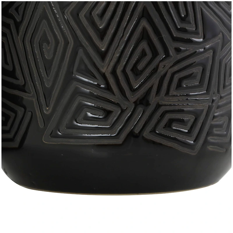 Black Ceramic Vase with Geometric Etchings Set