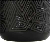 Black Ceramic Vase with Geometric Etchings Set