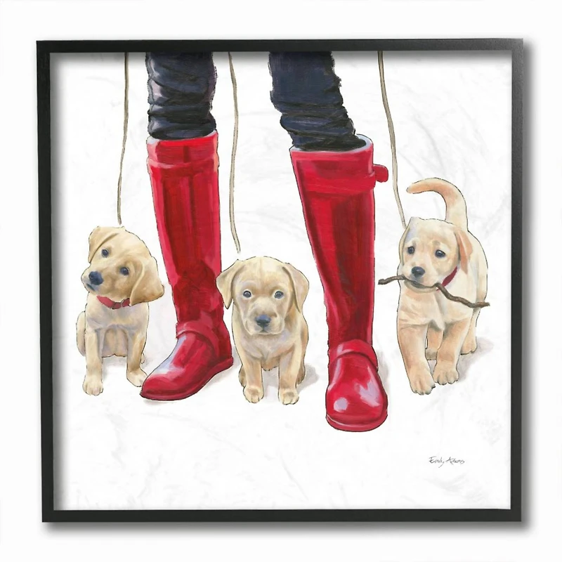 Stupell Industries Labrador Puppies Rain Boots Red White Dog Art