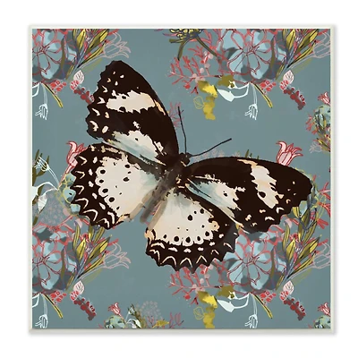 Stupell Industries Butterfly On Blue Pink Pattern Abstract Design,12" x 12"