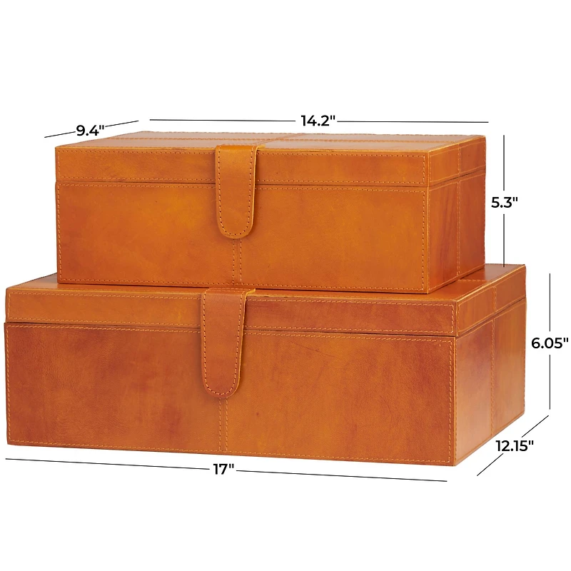 Brown Leather Storage Box Set