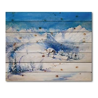 Designart - Winter Mountain Landscape With Wooden House