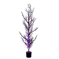 4ft. Pre-Lit Artificial Halloween Black Spooky Twig Tree with 160 Orange & Purple Copper Wire String LED Lights