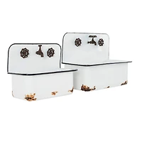 White Metal Wash Basin Planter Set