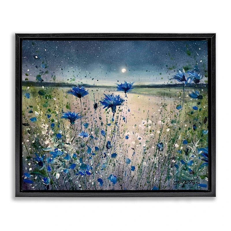 Stupell Industries Moon over Blooming Flowers Floater Framed Art