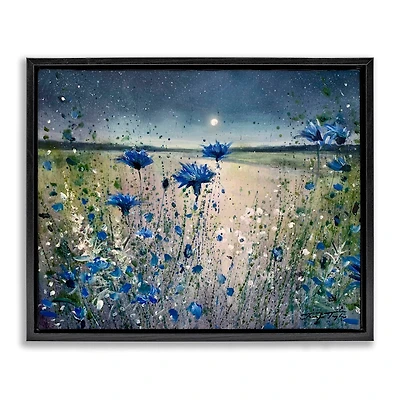 Stupell Industries Moon over Blooming Flowers Floater Framed Art