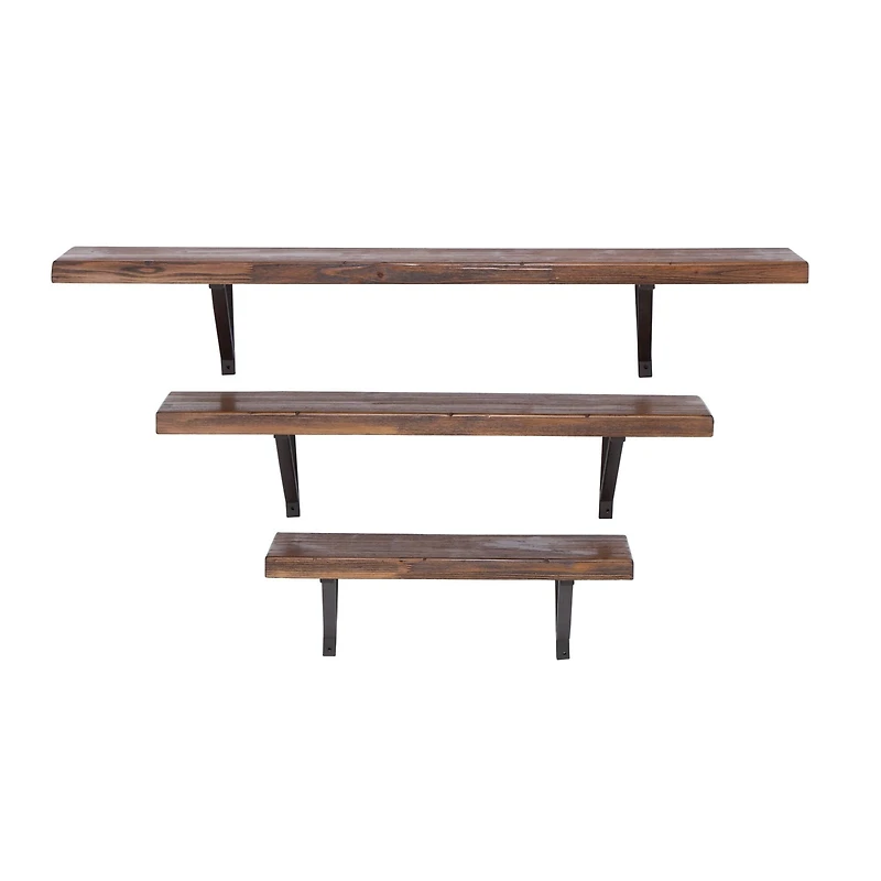 Brown Wood Industrial Wall Shelf Set
