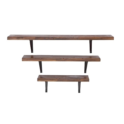 Brown Wood Industrial Wall Shelf Set