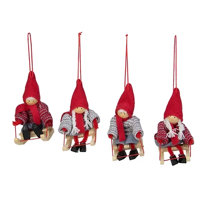 Holiday Kids on Sleds Christmas Ornaments - 4" - Set of 4