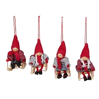 Holiday Kids on Sleds Christmas Ornaments - 4" - Set of 4