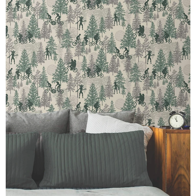 RoomMates Netflix Stranger Things Hawkins Woods Green Peel & Stick Wallpaper