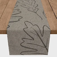 90" Gray Large Leaf Pattern Cotton Twill Runner
