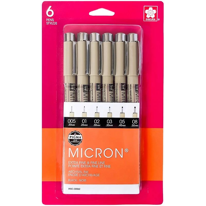 Sakura Pigma Micron Pen Set, 6-Pens, Black