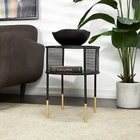 21" Black Metal Open Grid Frame Accent Table