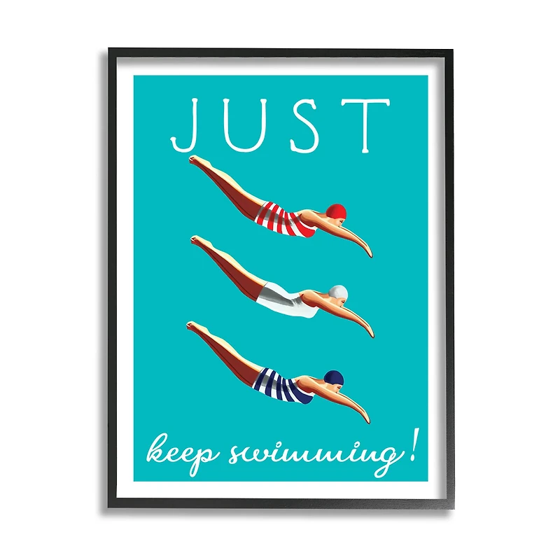 Stupell Industries Trio of Female Divers Just Keep Swimming Phrase in Frame Wall Art