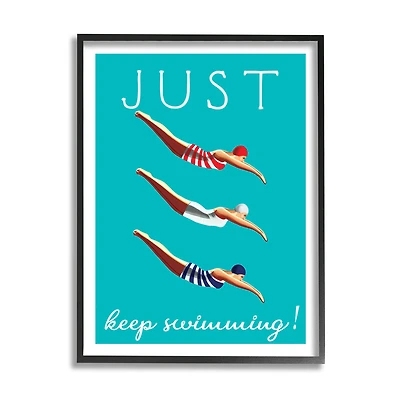Stupell Industries Trio of Female Divers Just Keep Swimming Phrase in Frame Wall Art