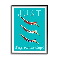 Stupell Industries Trio of Female Divers Just Keep Swimming Phrase in Frame Wall Art