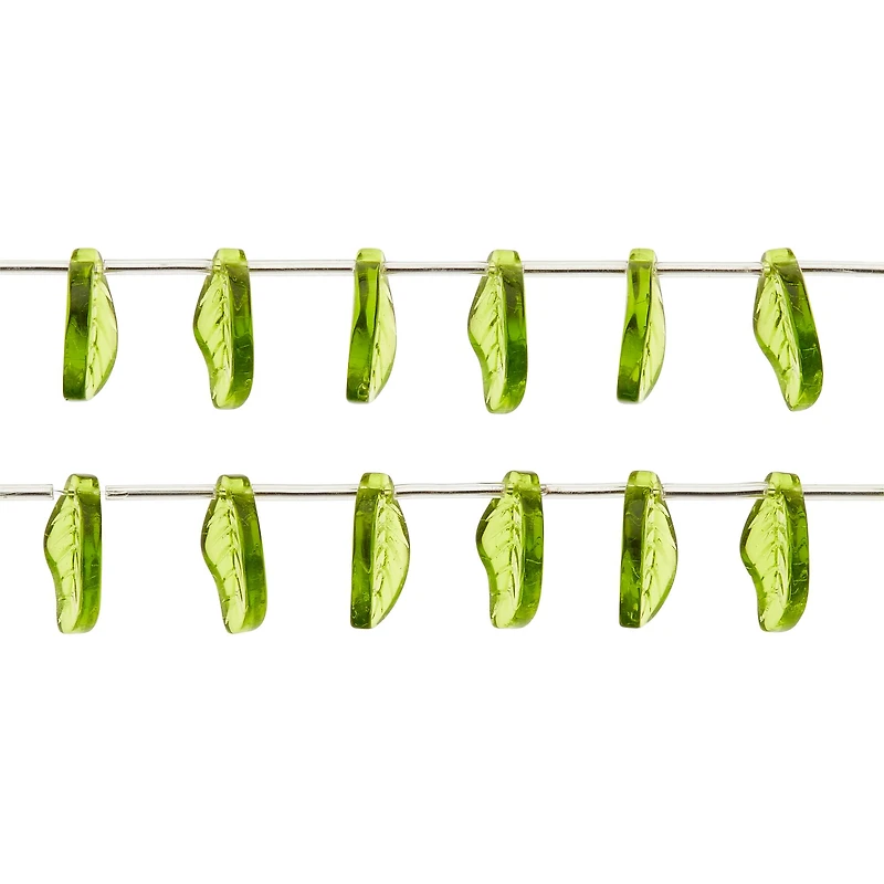 Peridot Green Glass Leaf Beads, 17mm by Bead Landing™