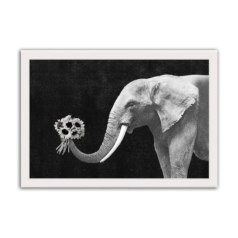 Elephant Bouquet 20" x 30" White Framed Print Under Plexiglass