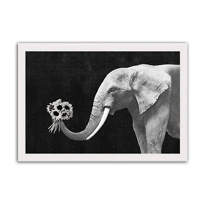 Elephant Bouquet 20" x 30" White Framed Print Under Plexiglass