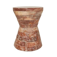 18.5" Brown Teak Wood Handmade Hourglass Accent Table with Stacked Wood Pieces